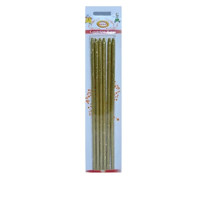 Candeline stelo gigante glitter oro 23cm, 6pz.