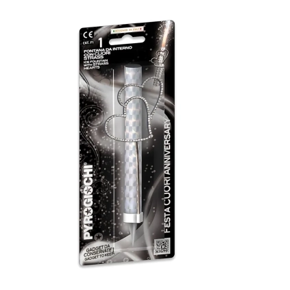 Candela fontana pirotecnica Anniversary argento con Cuori e strass, categoria F1, 1pz.