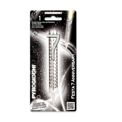 Candela fontana pirotecnica Anniversary argento numero sette con strass, categoria F1, 1pz.