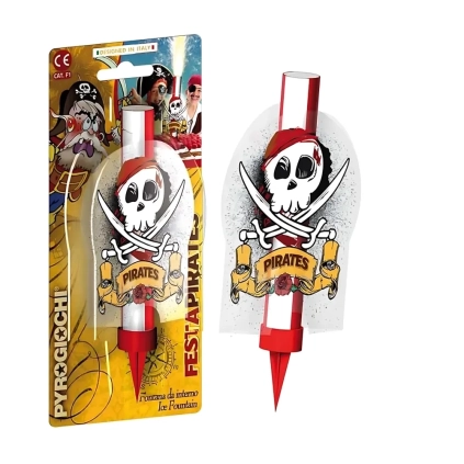 Candela fontana pirotecnica Pirati con teschio bandiera pirati, categoria F1, 1pz.
