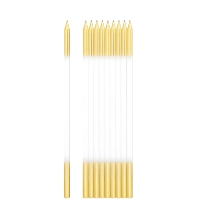 Candeline Bianche e Oro con support 15,5cm, 10pz.