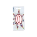 Candelina bianca con bordo rosso numero 0, 1pz.