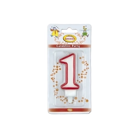 Candelina bianca con bordo rosso numero 1, 1pz.