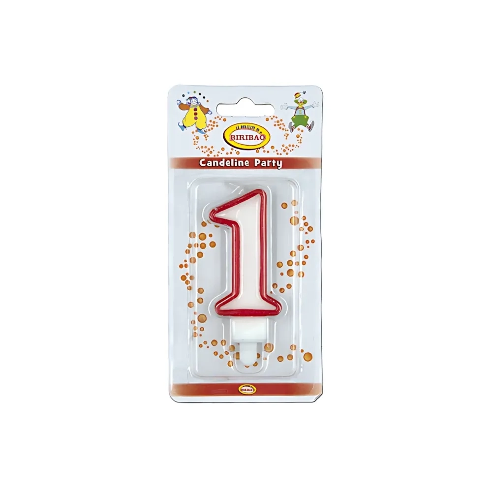 Candelina bianca con bordo rosso numero 1, 1pz.