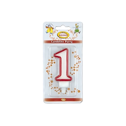 Candelina bianca con bordo rosso numero 1, 1pz.