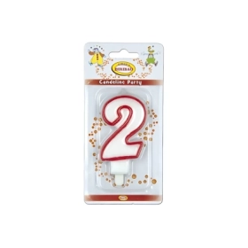 Candelina bianca con bordo rosso numero 2, 1pz.