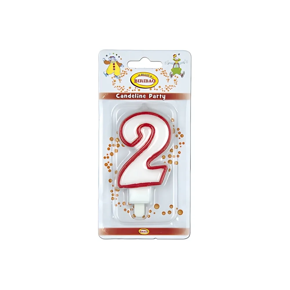 Candelina bianca con bordo rosso numero 2, 1pz.
