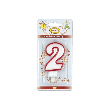 Candelina bianca con bordo rosso numero 2, 1pz.