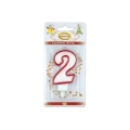 Candelina bianca con bordo rosso numero 2, 1pz.