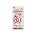 Candelina bianca con bordo rosso numero 3, 1pz.