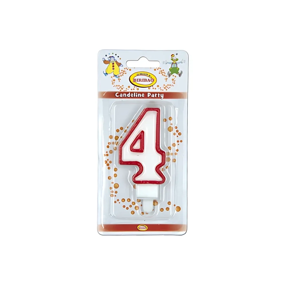 Candelina bianca con bordo rosso numero 4, 1pz.