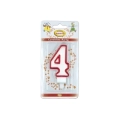 Candelina bianca con bordo rosso numero 4, 1pz.