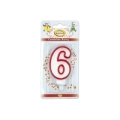 Candelina bianca con bordo rosso numero 6, 1pz.