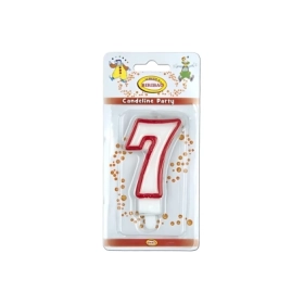 Candelina bianca con bordo rosso numero 7, 1pz.