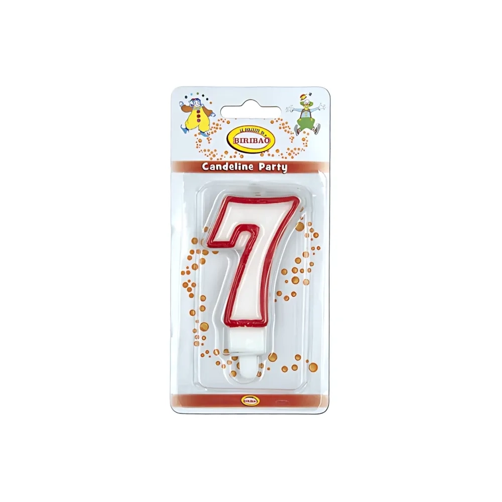 Candelina bianca con bordo rosso numero 7, 1pz.