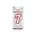 Candelina bianca con bordo rosso numero 7, 1pz.