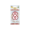 Candelina bianca con bordo rosso numero 8, 1pz.