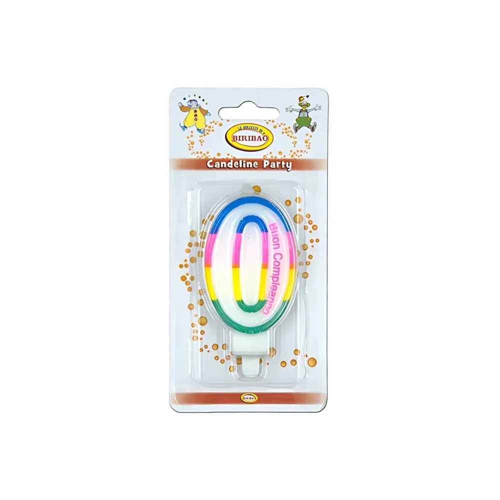 Candelina Multicolore Happy Birthday numero 0, 1pz.