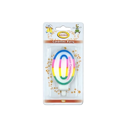 Candelina Multicolore Happy Birthday numero 0, 1pz.