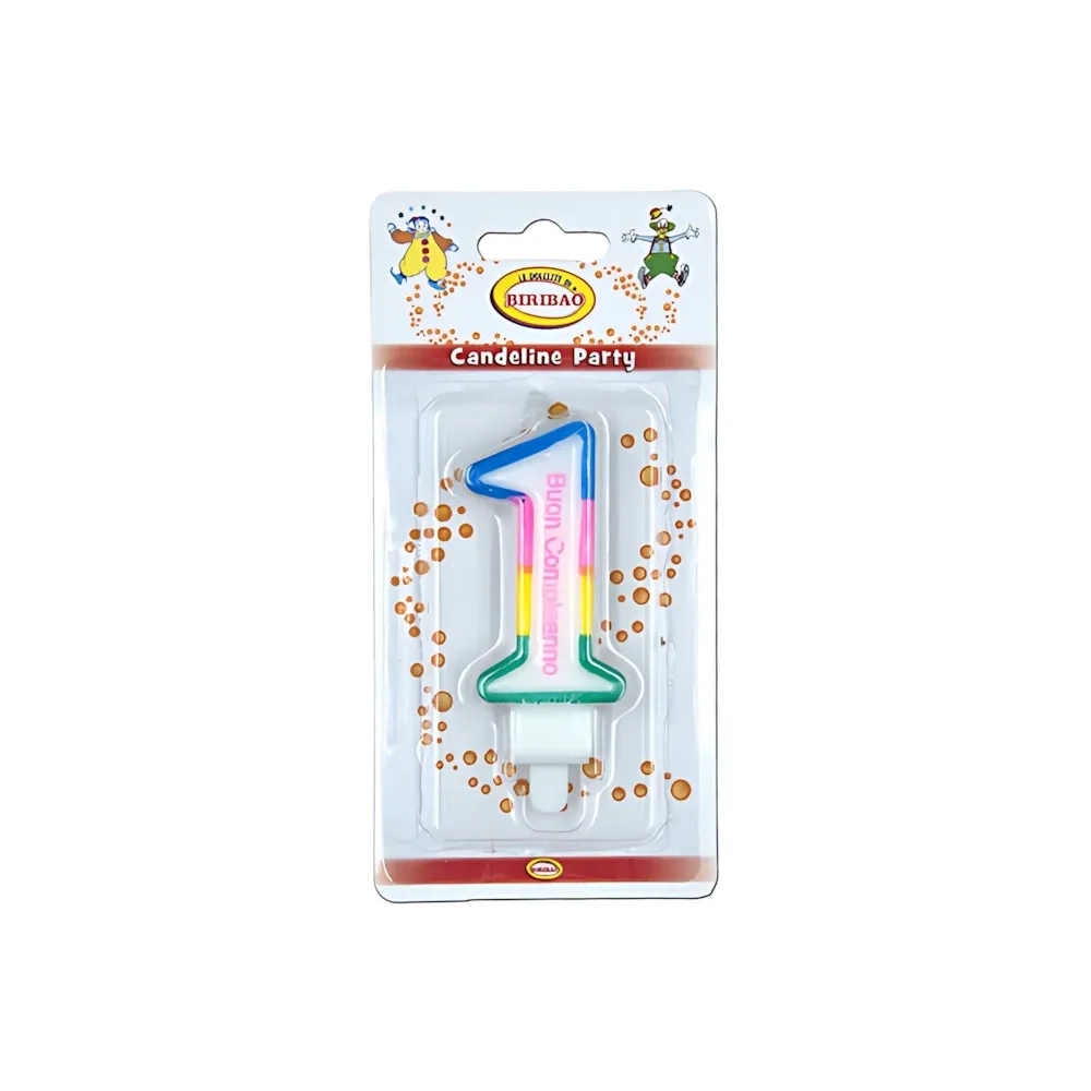 Candelina Multicolore Happy Birthday numero 1, 1pz.