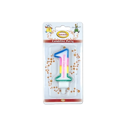 Candelina Multicolore Happy Birthday numero 1, 1pz.