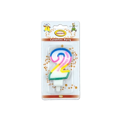 Candelina Multicolore Happy Birthday numero 2, 1pz.