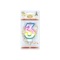Candelina Multicolore Happy Birthday numero 3, 1pz.