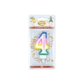 Candelina Multicolore Happy Birthday numero 4, 1pz.