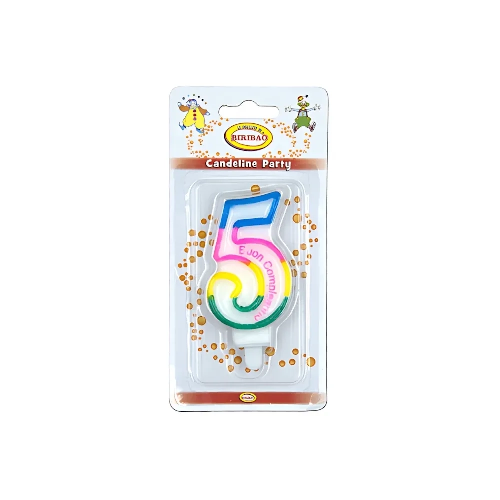 Candelina Multicolore Happy Birthday numero 5, 1pz.