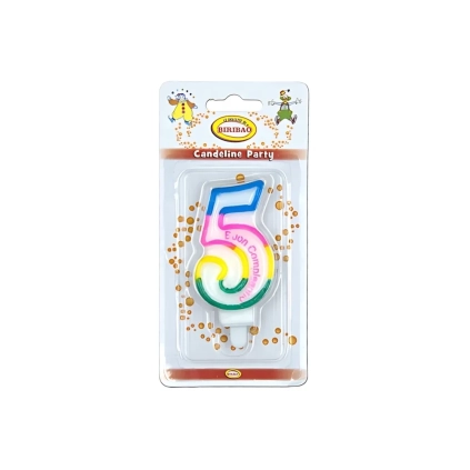 Candelina Multicolore Happy Birthday numero 5, 1pz.