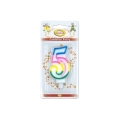 Candelina Multicolore Happy Birthday numero 5, 1pz.