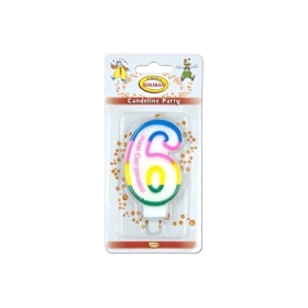 Candelina Multicolore Happy Birthday numero 6, 1pz.