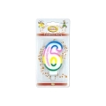 Candelina Multicolore Happy Birthday numero 6, 1pz.