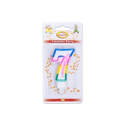 Candelina Multicolore Happy Birthday numero 7, 1pz.