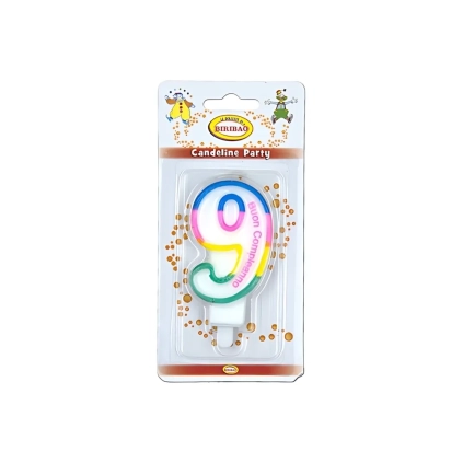Candelina Multicolore Happy Birthday numero 9, 1pz.
