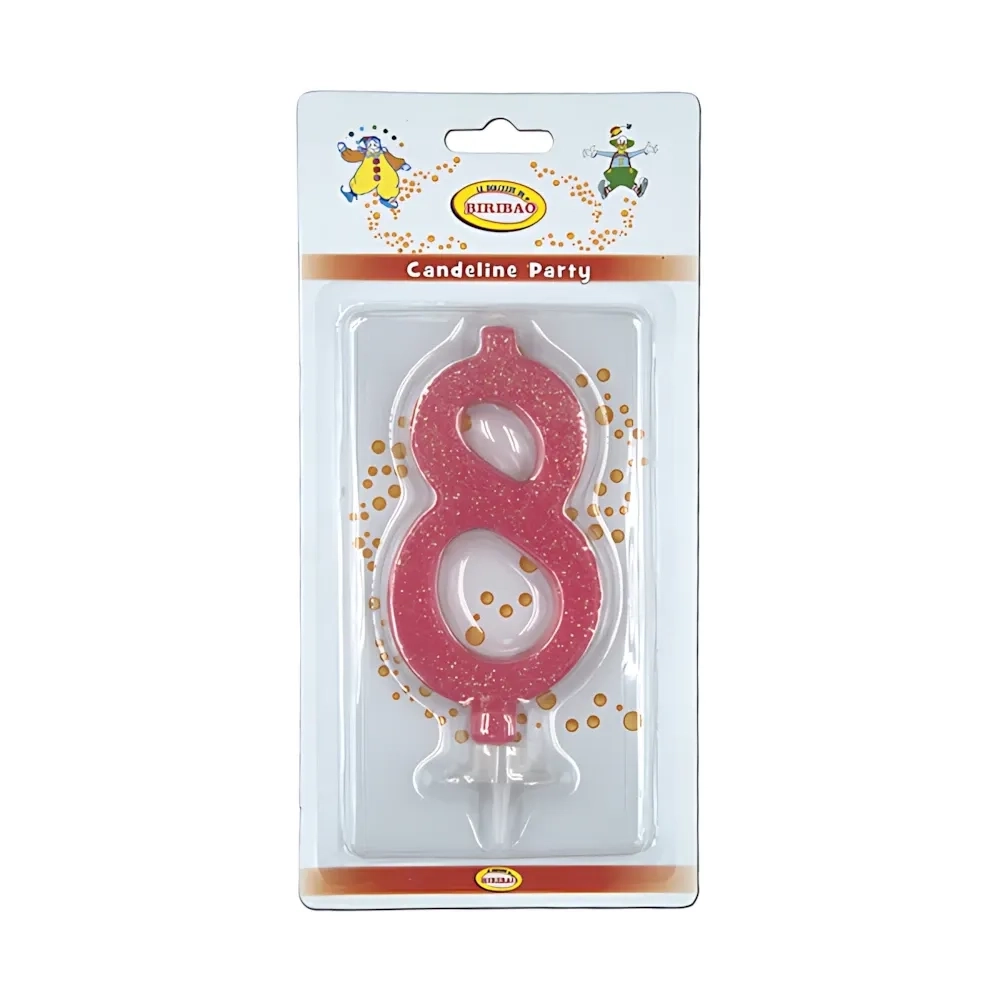 Candelina numero 8 rosa glitter grande, 1pz.