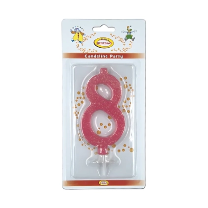 Candelina numero 8 rosa glitter grande, 1pz.
