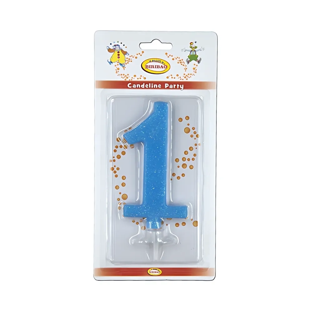Candelina numero 1 celeste glitter grande, 1pz.