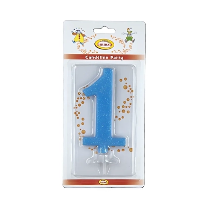 Candelina numero 1 celeste glitter grande, 1pz.