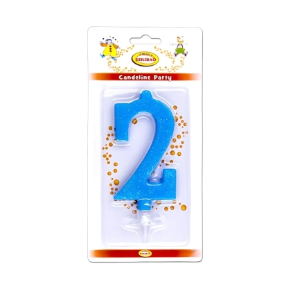 Candelina numero 2 celeste glitter grande, 1pz.