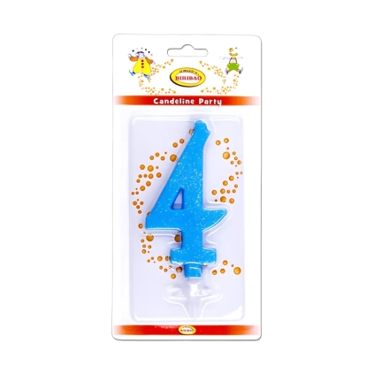 Candelina numero 4 celeste glitter grande, 1pz.
