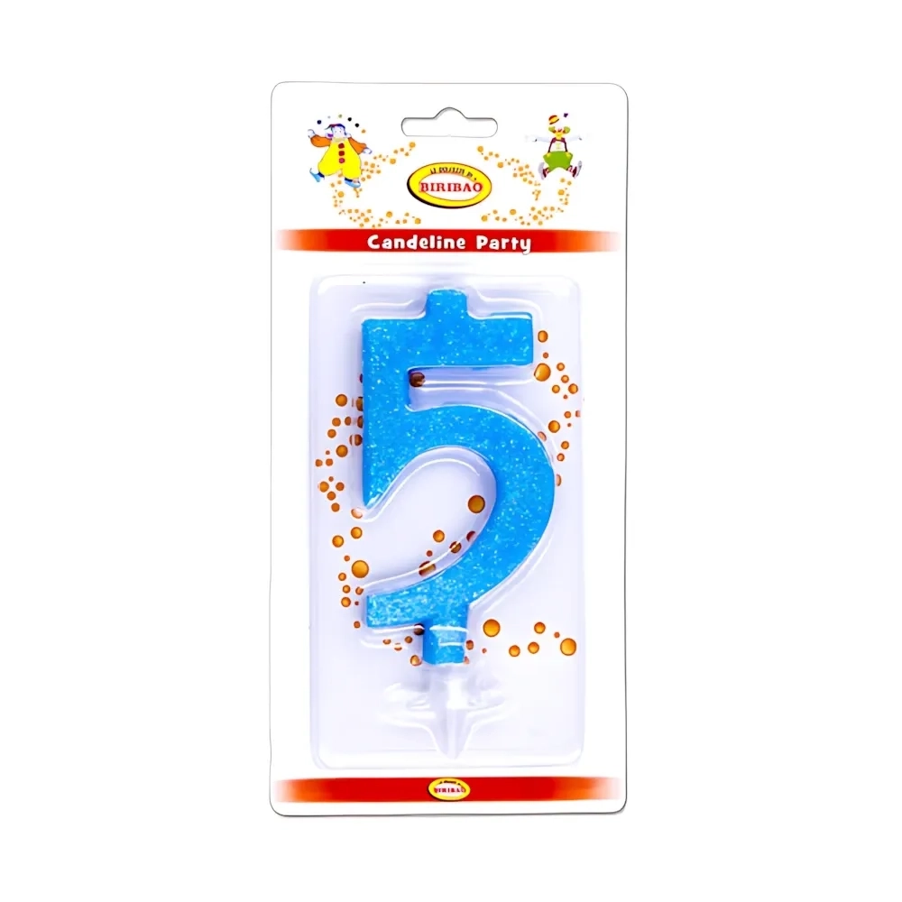 Candelina numero 5 celeste glitter grande, 1pz.