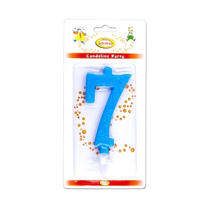 Candelina numero 7 celeste glitter grande, 1pz.