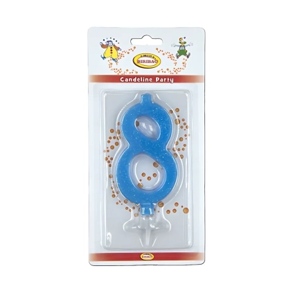 Candelina numero 8 celeste glitter grande, 1pz.