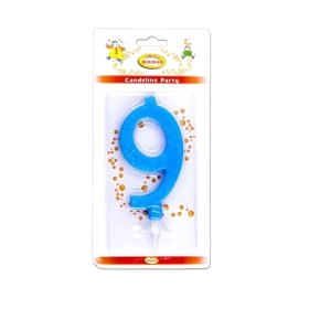 Candelina numero 9 celeste glitter grande, 1pz.