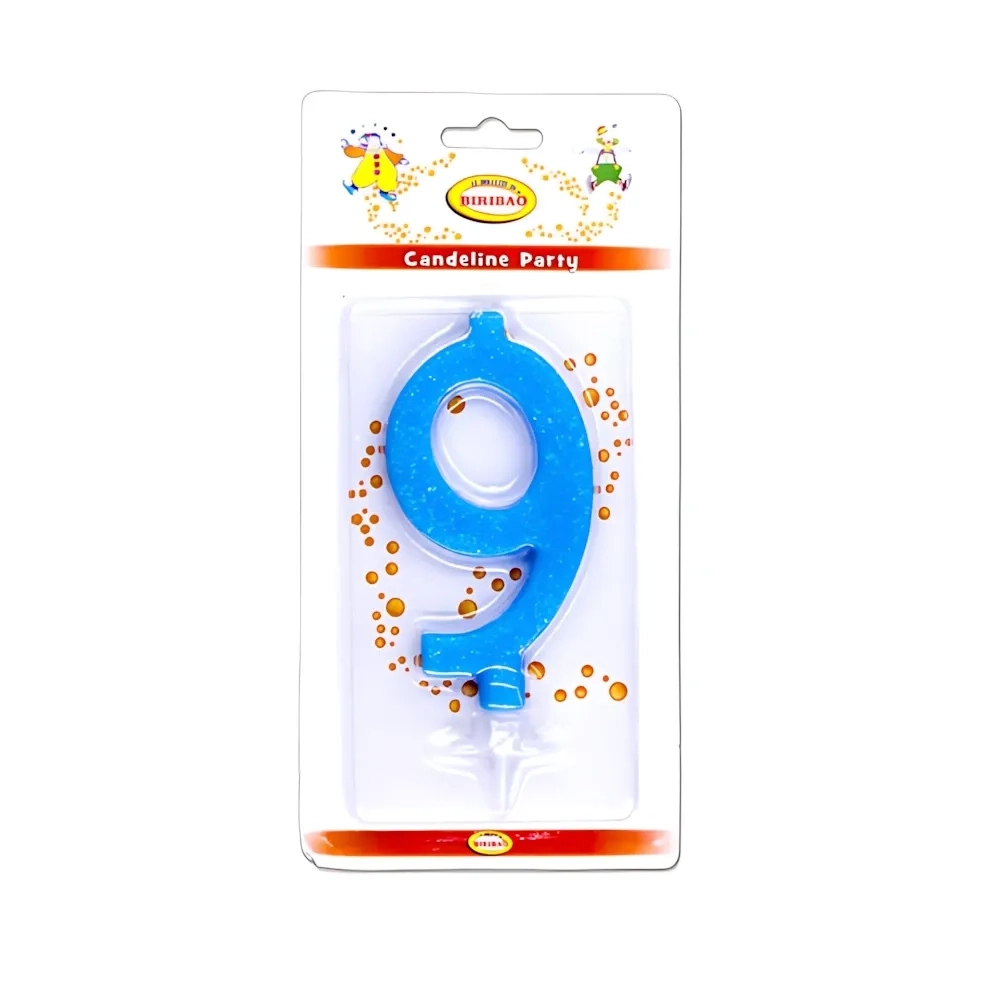 Candelina numero 9 celeste glitter grande, 1pz.