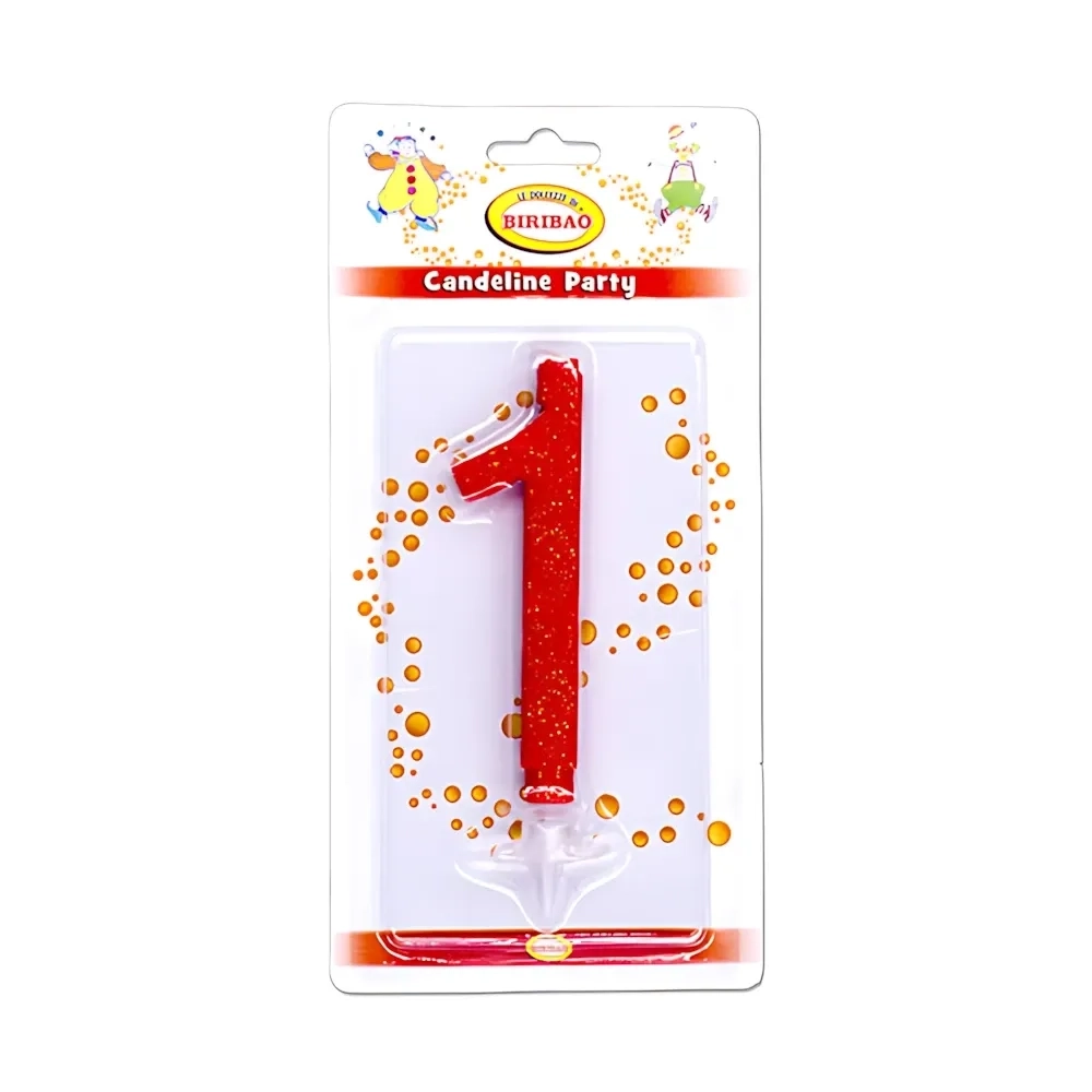 Candelina numero 1 rossa glitter grande, 1pz.