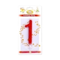Candelina numero 1 rossa glitter grande, 1pz.