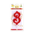 Candelina numero 3 rossa glitter grande, 1pz.