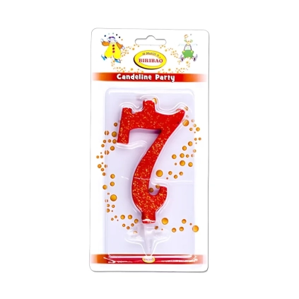 Candelina numero 7 rossa glitter grande, 1pz.